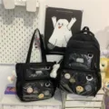 Black canvas backpack and tote bag with clear pockets, cute school book bag for daily use. - 2-Piece Set with Charm - Black