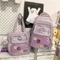 Forest style large capacity backpack women ins college style transparent ita bag school bag - 2-Piece Set with Charm - Purple