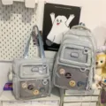 Cute aesthetic large capacity student school backpack and tote ita bag set with clear window for girls - 2-Piece Set with Charm - Blue