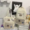 Casual large capacity canvas backpack and tote ita bag set for women students daily school. - 2-Piece Set with Charm - White