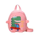 Cute dinosaur pink kids backpack, anti-lost toddler school bag with lovely cartoon car print. - Pink