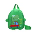 Cute dinosaur anti-lost kids backpack, green toddler school bag with safety strap and car print. - Green