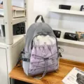 Travel casual outdoor backpack, lightweight design with drawstring and mesh pockets for sports. - S / Grey Purple