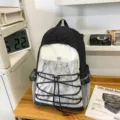 Outdoor casual backpack with drawstring and bungee cords, lightweight travel daypack for hiking. - S / Black