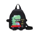 Cute black kids anti-lost backpack with cartoon dinosaur print, toddler school bag. - Black