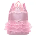 Pink ballet dance backpack for girls with ruffles, cute bow and dual shoulder straps. - Pink