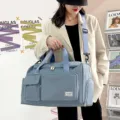 Grosse blaue Reise-Sporttasche, wasserdichte Fitness- und Reisetasche fuer Damen. - Dunstblau