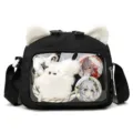 Süße Katzenohren Itabag mit transparentem Fenster, ideal für Anime Fans und Umhängetasche. - Ohne Anhänger / Schwarz