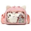 Süße rosa Katzenohr Ita Tasche mit Sichtfenster, kawaii Anime Umhängetasche für Mädchen. - Ohne Anhänger / Rosa