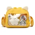 Cute yellow anime ita bag with cat ears and transparent window for pins and plushies. - Without Pendant / Yellow