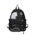 Japanese anime style ita backpack for women students clear window star print school bag. - Black