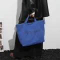 Blue large capacity tote bag women letter print stylish shoulder commuting bag autumn - Blue