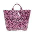 Pink leopard print PVC tote bag, stylish waterproof casual handbag for daily women. - Pink Leopard
