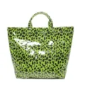 Green leopard print PVC tote bag, large capacity waterproof casual handbag for summer. - Green Leopard