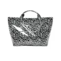 Black and white leopard print PVC tote bag, stylish large capacity casual handbag. - Leopard Print Black