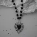 Y2K Collier Gothique Perle Noire Pendentif Cœur Rétro Punk Vintage Chaîne De Pull Pour Femme - Grand Collier de Coeur