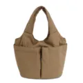 Khaki nylon shoulder bag casual multi pocket tote bag large capacity daily commuter bag - Khaki
