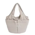 Beige nylon tote bag for women, large capacity shoulder bag with multiple pockets for daily use. - Off White