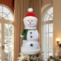 Muñeco de nieve de Navidad puntera de árbol de peluche gorro rojo bufanda verde decoración - Cima Árbol Muñeco de Nieve