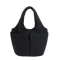 Black nylon shoulder bag large capacity multi pocket tote casual mom handbag for daily use - Black