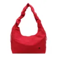 Japanese casual red nylon shoulder bag with cute pleated straps and adjustable drawstrings. - Red