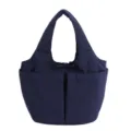 Navy blue nylon shoulder bag with multiple pockets, casual tote and hobo daily handbag. - Dark Blue