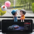 Cute couple dashboard ornament for car interior cartoon resin figurine decoration - Blue Couple Figurine & Pink-White Balloons