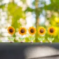 Cute shaking sunflower car dashboard ornament healing fresh flower decoration for auto interior - Green Leaves Included / Pack of 5