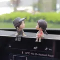 Cute couple car dashboard ornament cartoon resin figurines for car interior desk decor. - Grey Couple