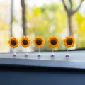 Cute bobblehead sunflower car dashboard ornaments, spring flower interior decor for auto console. - Without Leaves / Pack of 5