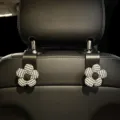 Zwart-witte houndstooth bloem autostoel rugleuning haak, schattige multifunctionele auto-organizer. - Verpakking van 2 / Hondenstand Bloemen