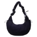 Dark blue nylon crescent shoulder bag, casual hobo cloud bag for women daily commute. - Dark Blue