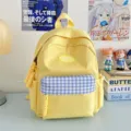 Niedlicher gelber Damen Segeltuch Rucksack mit blauem Karomuster Taschen modischer Freizeitrucksack - Gelb