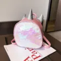 Kinder Einhorn Pailletten Mini Rucksack Detail, glänzende rosa PU Leder kleine Tasche. - Rosa