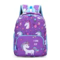 Cute purple unicorn kids backpack for kindergarten, stylish cartoon school bag with blue straps. - Pony Purple