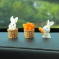Cute white rabbit car dashboard ornament mini resin figurine for auto interior decor - Basket Rabbit + Basket Carrot + Carrot Rabbit, 3 Pack