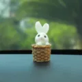 Cute resin white rabbit in basket car dashboard ornament, lovely interior decor for women drivers. - Basket Rabbit, Single Piece