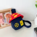 Niedliche pilzförmige Kinder-Umhängetasche in Blau und Rot mit gelben Fensterdetails Variante. - Dunkelblau