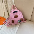 Cute pink corduroy mini backpack with cartoon animal design and casual style for students. - S / Pink