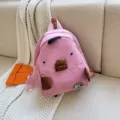 Cute pink corduroy mini backpack casual cartoon animal style small daypack for students chic - L / Pink