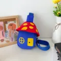 Kids cute mushroom house crossbody bag colorful canvas chest bag for boys and girls - Sapphire Blue