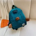 Cute corduroy mini backpack for kids, dark green animal cartoon design casual school bag. - L / Green