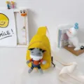 Borsa a tracolla in tela gialla per bambini con simpatico peluche di vitello dei cartoni. - Yellow Little Cow