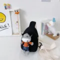 Borsa a tracolla nera in tela per bambini con pendente peluche di toro cartone animato - Bue Nero