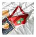 Kids red fanny pack with cute green dinosaur embroidery, casual nylon waist bag for children. - S / Red