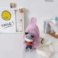 Borsa da petto in tela rosa per bambini con ciondolo in peluche e tracolla larga. - Mucca Rosa