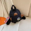 Japanese cute cartoon animal corduroy mini backpack student casual small school bag black - S / Black