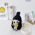 Borsa da petto in tela per bambini con peluche mucca, elegante borsa a tracolla alla moda. - Mucca Bianca e Nera