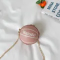 Pink basketball shaped shoulder bag for women and kids with golden chain strap stylish cute purse - Pink