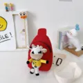 Borsa da petto per bambini carina con peluche di mucca, borsa a tracolla in tela elegante. - Mucca Rossa